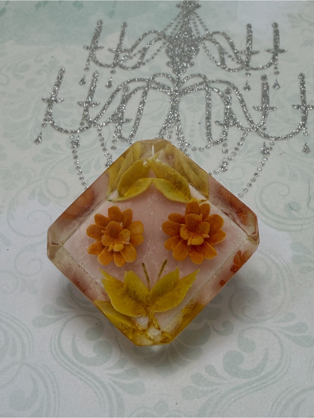 Vintage Floral Reverse Carved Brooch  #cz593